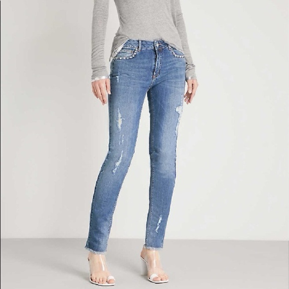 Zadig & Voltaire Sz 27 Eva Studs Distressed Raw Hem Skinny Denim Jeans